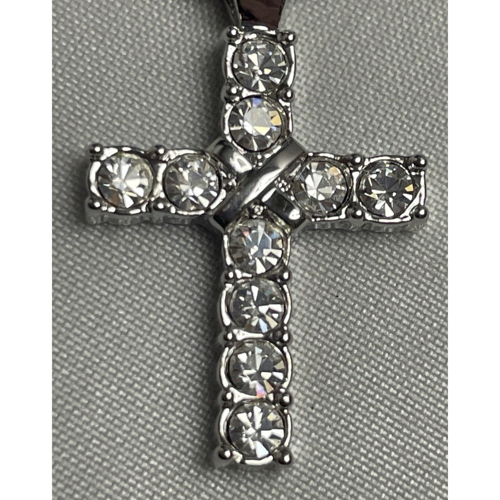 Rhinestone Cross Necklace Silver tone Costume Jewelry Faith Pendant Easter - Picture 3 of 9